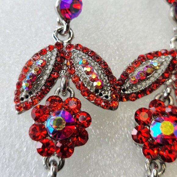 Red Rhinestone Chandelier Earrings - Picture 3 of 10